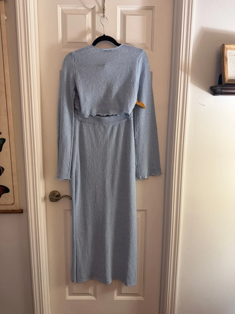 Emory park Light Blue Knit Two-Piece Skirt Set tie front bell sleeve small - Picture 5 of 5